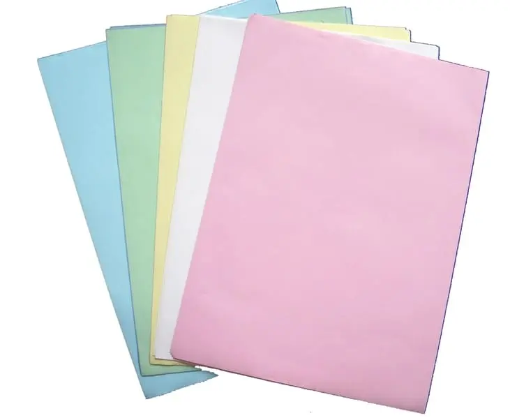 a few sheets of carbon copy paper with different colors